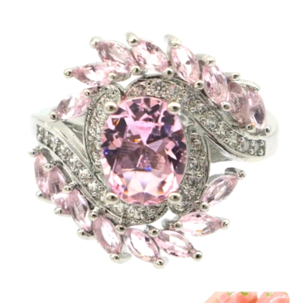 New pink kunzite cz sterling silver ring